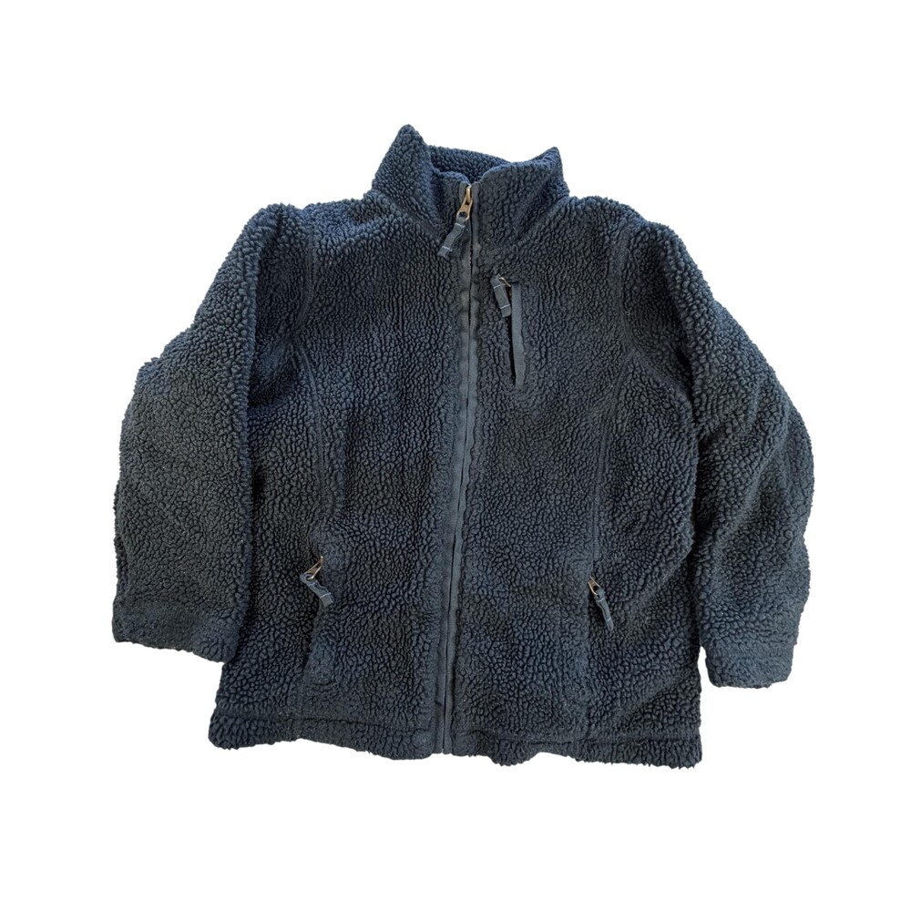 Lands' End Jacket Kids M 5-6 Blue Sherpa Fleece Full Zip Pockets Winter Warm